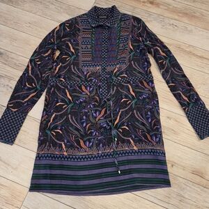 SALONI Purple Multicolor Printed Tie-Front Tunic Top